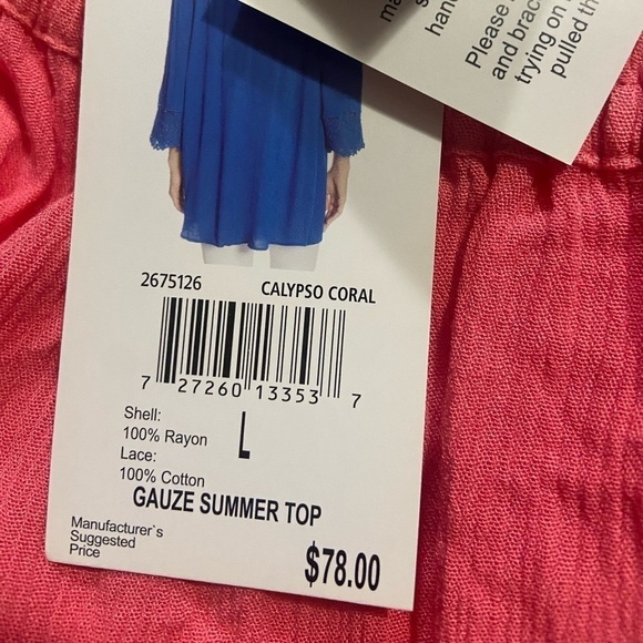 NWT Nordstrom x Chelsea & Theodore Gauze Summer Top - Calypso Coral - Picture 7 of 7